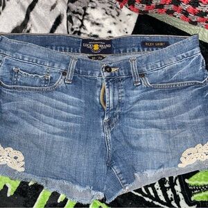 Lucky Brand Blue Denim Shorts with Lace Accents Size 10